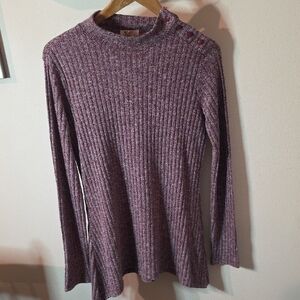 Madison & Berkeley Ribbed Knit Long Sleeve Top - Purple